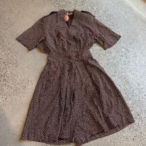 S.L. Fashions Women’s Medium Brown Polka Dot Pleated Vintage Romper